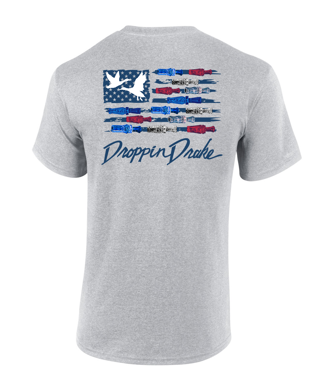 Mens Droppin Drake Red White & Blue Lettering Duck Call USA Flag